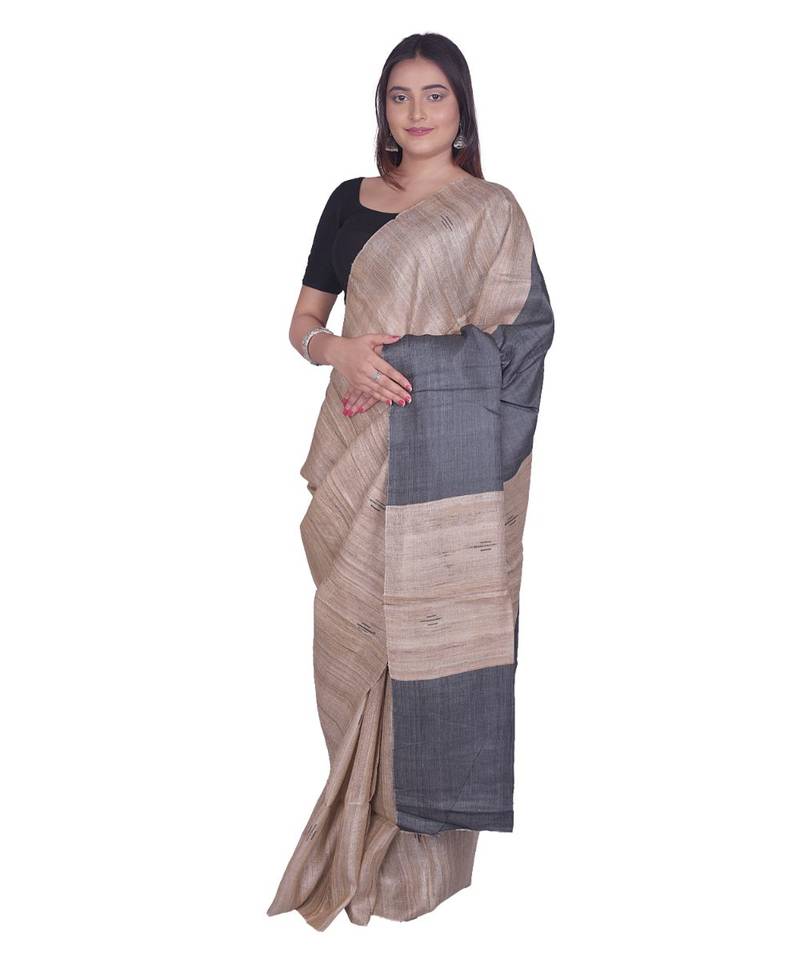 Handcrafted Tussar Ghicha Silk Saree