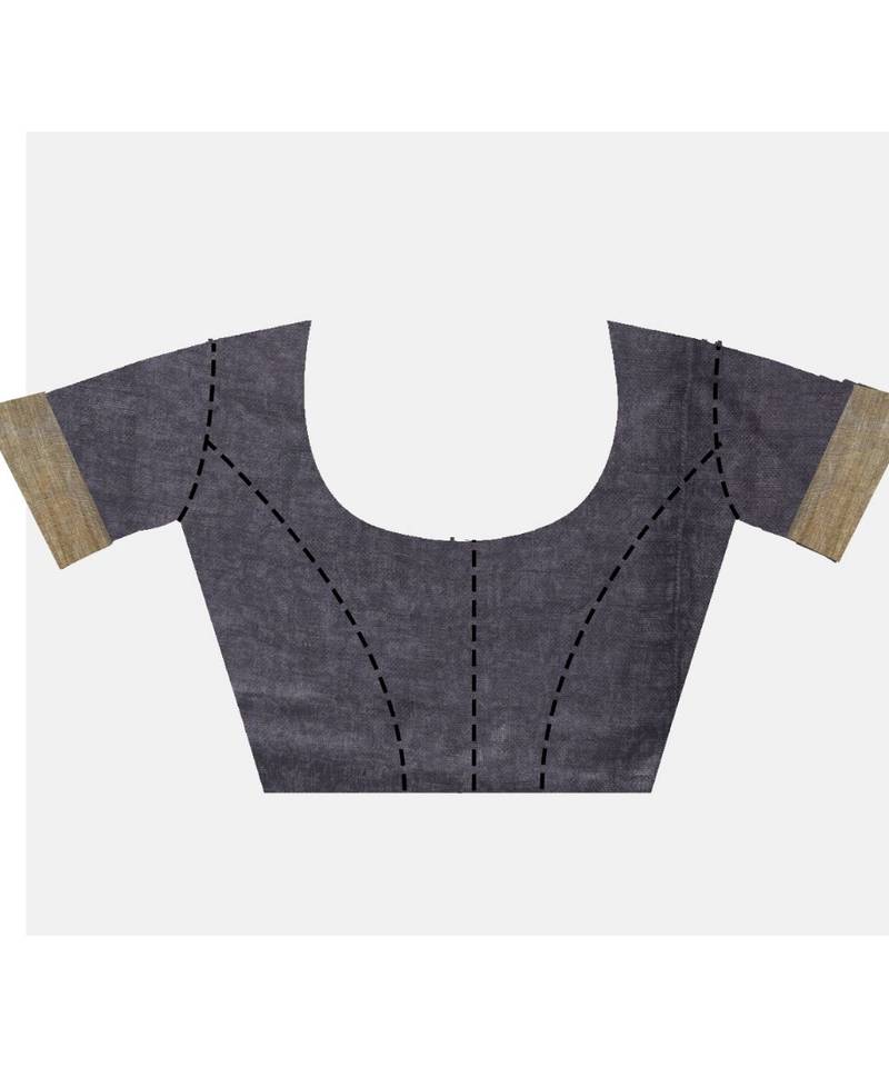 Handcrafted  Black Linen saree with golden zari border