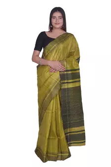 Handcrafted Yellow  Shade Tussar Ghicha Silk Saree
