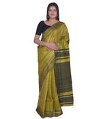 Handcrafted Yellow  Shade Tussar Ghicha Silk Saree