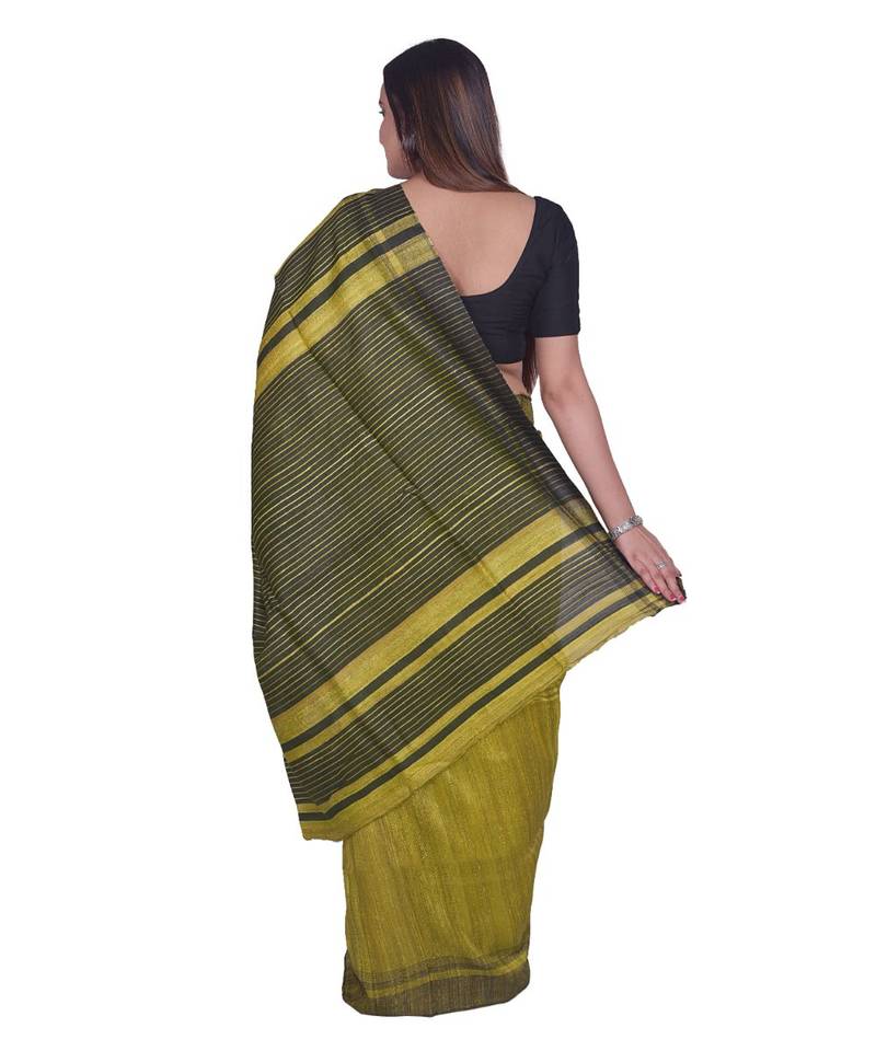 Handcrafted Yellow  Shade Tussar Ghicha Silk Saree