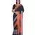 Handcrafted  Black Linen saree with contrast orange & Grey border