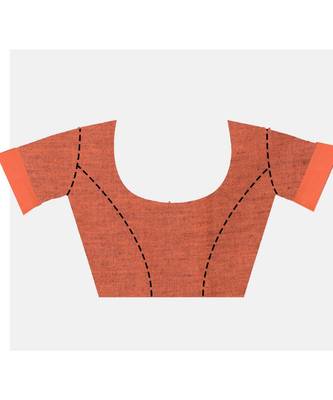 Handcrafted  Black Linen saree with contrast orange & Grey border 4