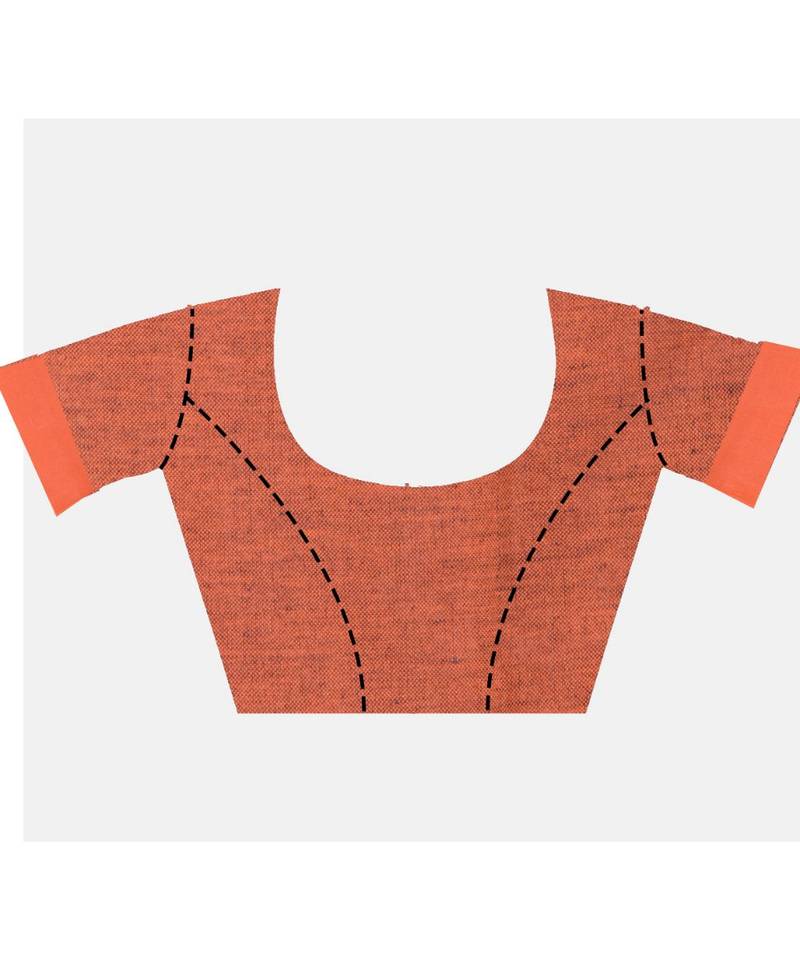 Handcrafted  Black Linen saree with contrast orange & Grey border