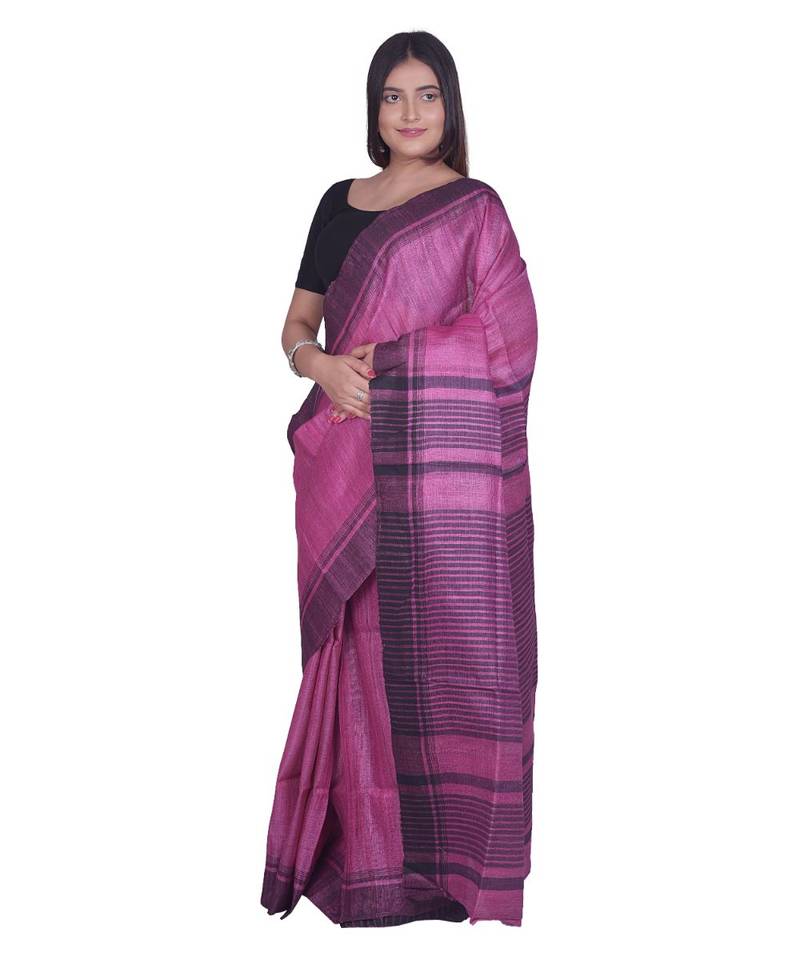 Handcrafted Pink  Shade Tussar Ghicha Silk Saree
