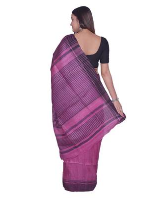 Handcrafted Pink  Shade Tussar Ghicha Silk Saree 3