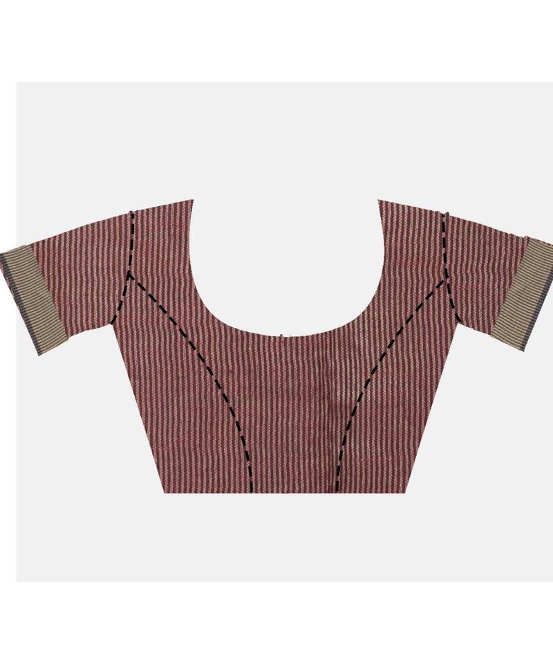 Handcrafted  Dark Maroon Shade Linen saree with golden zari border