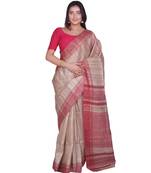 Handcrafted Tussar Ghicha Silk with Red Border