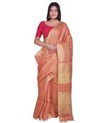 Handcrafted Salmon Orange shade Tissue Linen saree