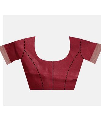 Handcrafted Maroon Golden shade Linen Zari saree 4