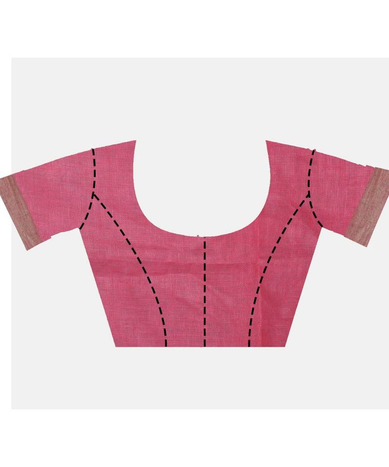 Handcrafted Pink shade Linen saree with Golden Zari Border