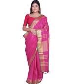 Handcrafted Pink shade Linen saree with Golden Zari Border