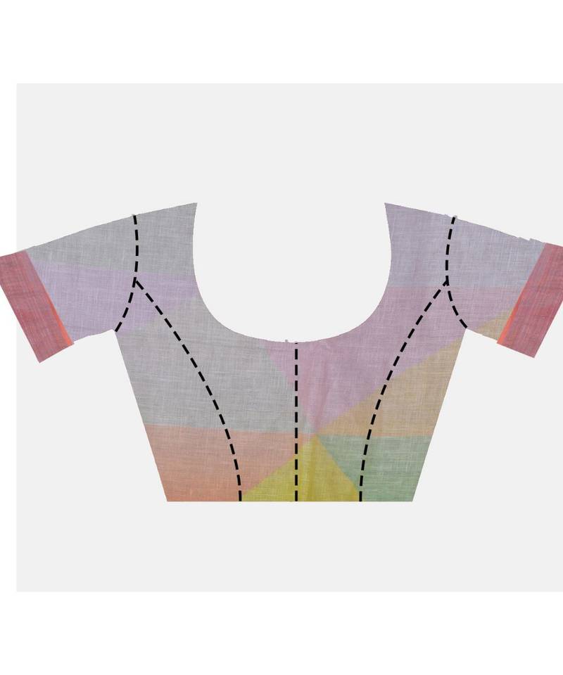 Handcrafted Multicolor Digital print Linen Saree