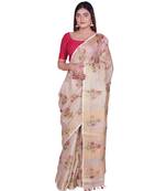 Handcrafted Cream Shade Digital print Tissue Linen Saree