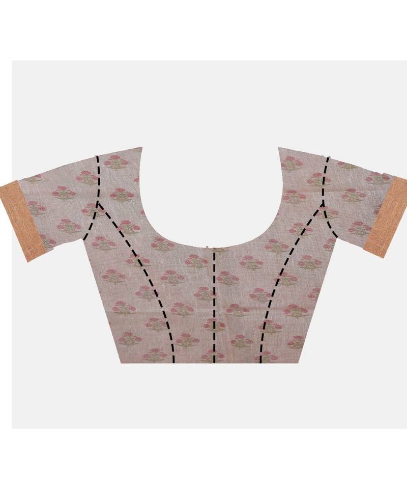 Handcrafted Cream Shade Digital print Tissue Linen Saree