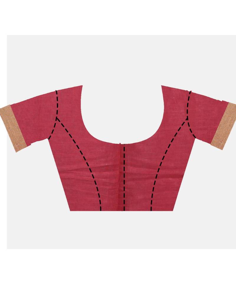 Handcrafted Cream Linen Saree with Golden Zari Border