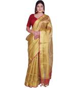 Handcrafted Golden Tissue Linen saree