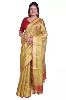 Handcrafted Golden Tissue Linen saree