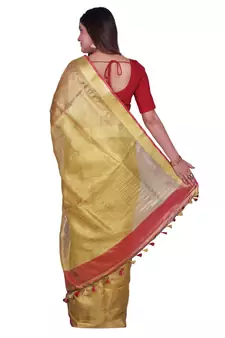 Handcrafted Golden Tissue Linen saree