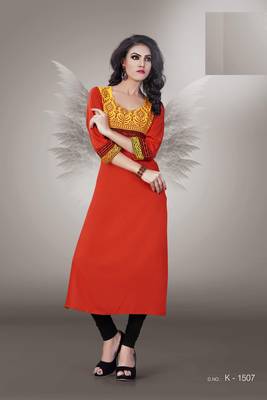 Red printed cotton kurti 4