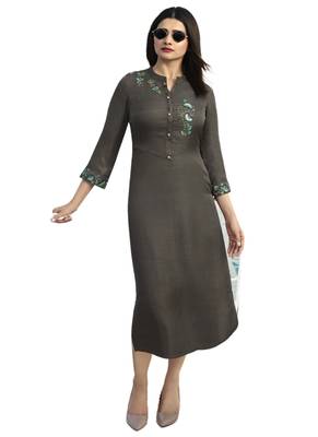 Grey printed Crepe kurti 1