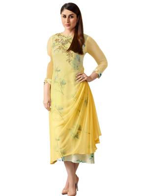 Yellow printed Georgette kurti 1