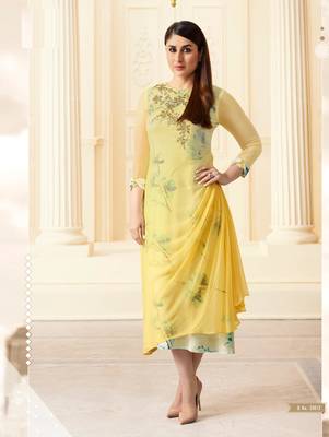 Yellow printed Georgette kurti 4