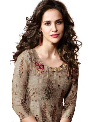 Beige printed dupion kurti 2