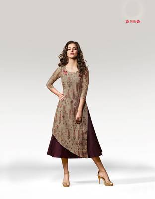Beige printed dupion kurti 4