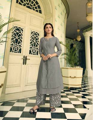 Grey printed Art Silk kurti 4