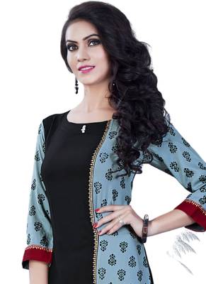 Grey printed cotton kurti 2