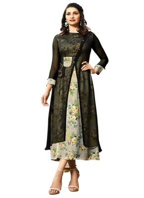 Grey printed Crepe kurti 1