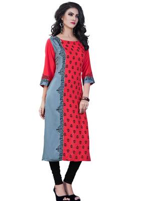 Red printed cotton kurti 1