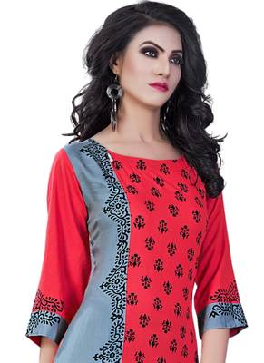 Red printed cotton kurti 2