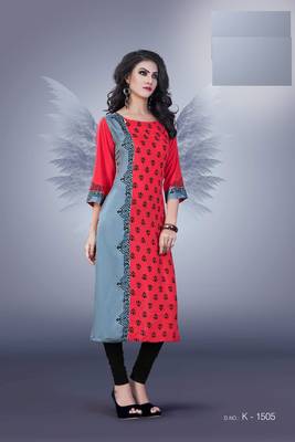 Red printed cotton kurti 4