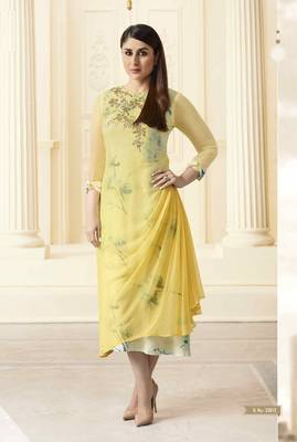 Yellow printed Georgette kurti 4