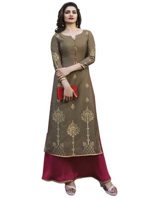 Beige printed Jacquard kurti 1
