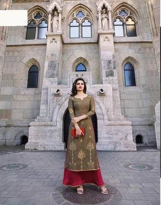 Beige printed Jacquard kurti 4