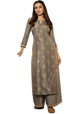 Grey printed dupion kurti 1