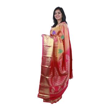 Pink hand woven andhra pradesh handloom saree with blouse 1