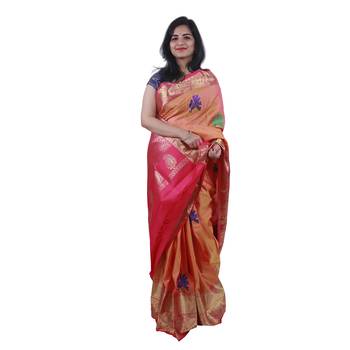 Pink hand woven andhra pradesh handloom saree with blouse 2