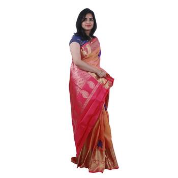 Pink hand woven andhra pradesh handloom saree with blouse 3