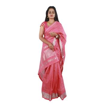 Pink hand woven andhra pradesh handloom saree with blouse 3