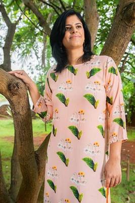 Peach printed rayon long-kurtis 1
