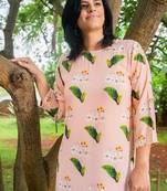Peach printed rayon long-kurtis