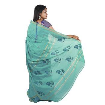Sea green hand woven andhra pradesh handloom saree with blouse 3
