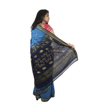 Blue hand woven andhra pradesh handloom saree  3