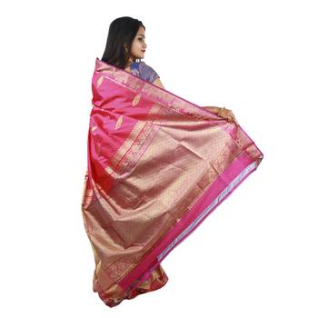 Pink hand woven andhra pradesh handloom saree with blouse 3