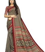 Bieth Women Ajrakh Block Printed Mysore Silk Saree with Blouse Piece