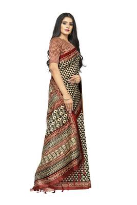 Bieth Women Ajrakh Block Printed Mysore Silk Saree with Blouse Piece 2